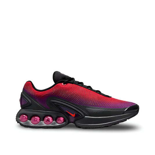 "Nike Air Max DN All Day sneaker with red to purple gradient mesh upper and black accents"

"Side view of Nike Air Max DN All Day with semi-translucent pink Air Max unit"

"Close-up of Nike Air Max DN All Day breathable mesh and Dynamic Air cushioning"