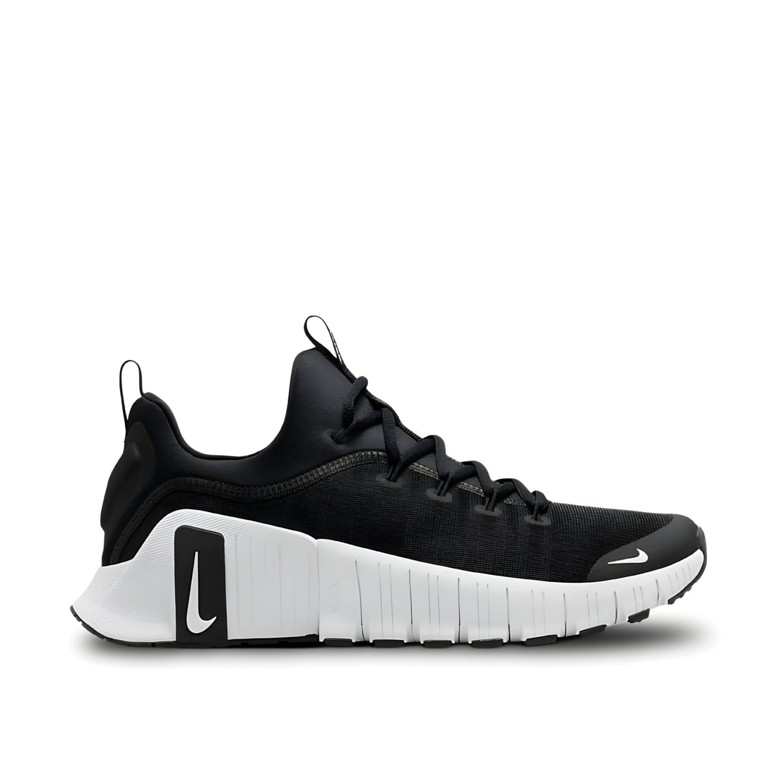 "Nike Free Metcon 6 Black White training shoe with breathable mesh upper and white rubber outsole"

"Side view of Nike Free Metcon 6 Black White showing Flywire cables and cushioned heel"

"Close-up of Nike Free Metcon 6 Black White with flexible sole and durable outsole"

"Nike Free Metcon 6 Black White – versatile cross-training sneaker with minimalist design"