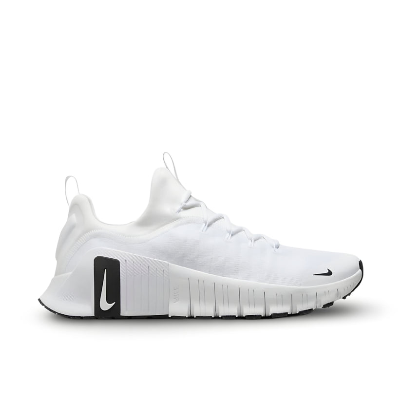 "Nike Free Metcon 6 White White Black training shoe with breathable mesh upper and white rubber outsole"

"Side view of Nike Free Metcon 6 White White Black showing Flywire cables and cushioned heel"

"Close-up of Nike Free Metcon 6 White White Black with flexible sole and durable outsole"

"Nike Free Metcon 6 White White Black – versatile cross-training sneaker with minimalist design"