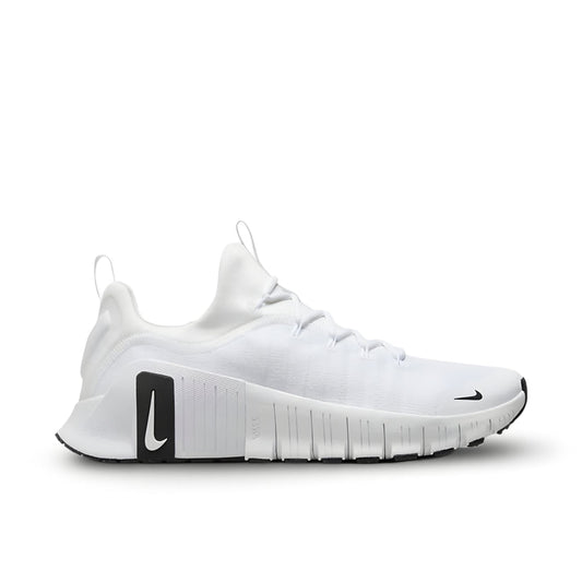 "Nike Free Metcon 6 White White Black training shoe with breathable mesh upper and white rubber outsole"

"Side view of Nike Free Metcon 6 White White Black showing Flywire cables and cushioned heel"

"Close-up of Nike Free Metcon 6 White White Black with flexible sole and durable outsole"

"Nike Free Metcon 6 White White Black – versatile cross-training sneaker with minimalist design"
